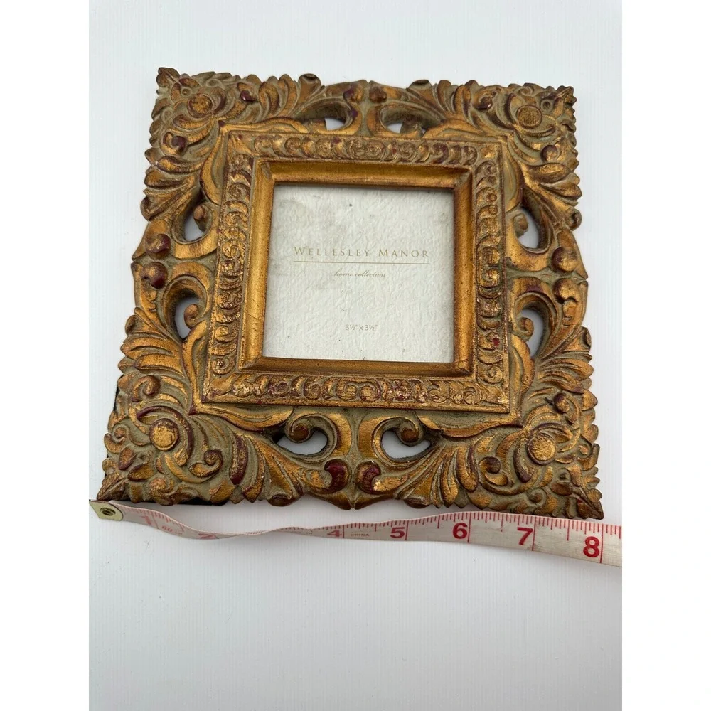 Wellesley Manor Vintage 90s Baroque Ornate Gilded Resin Gold Frame 3.5x3.5